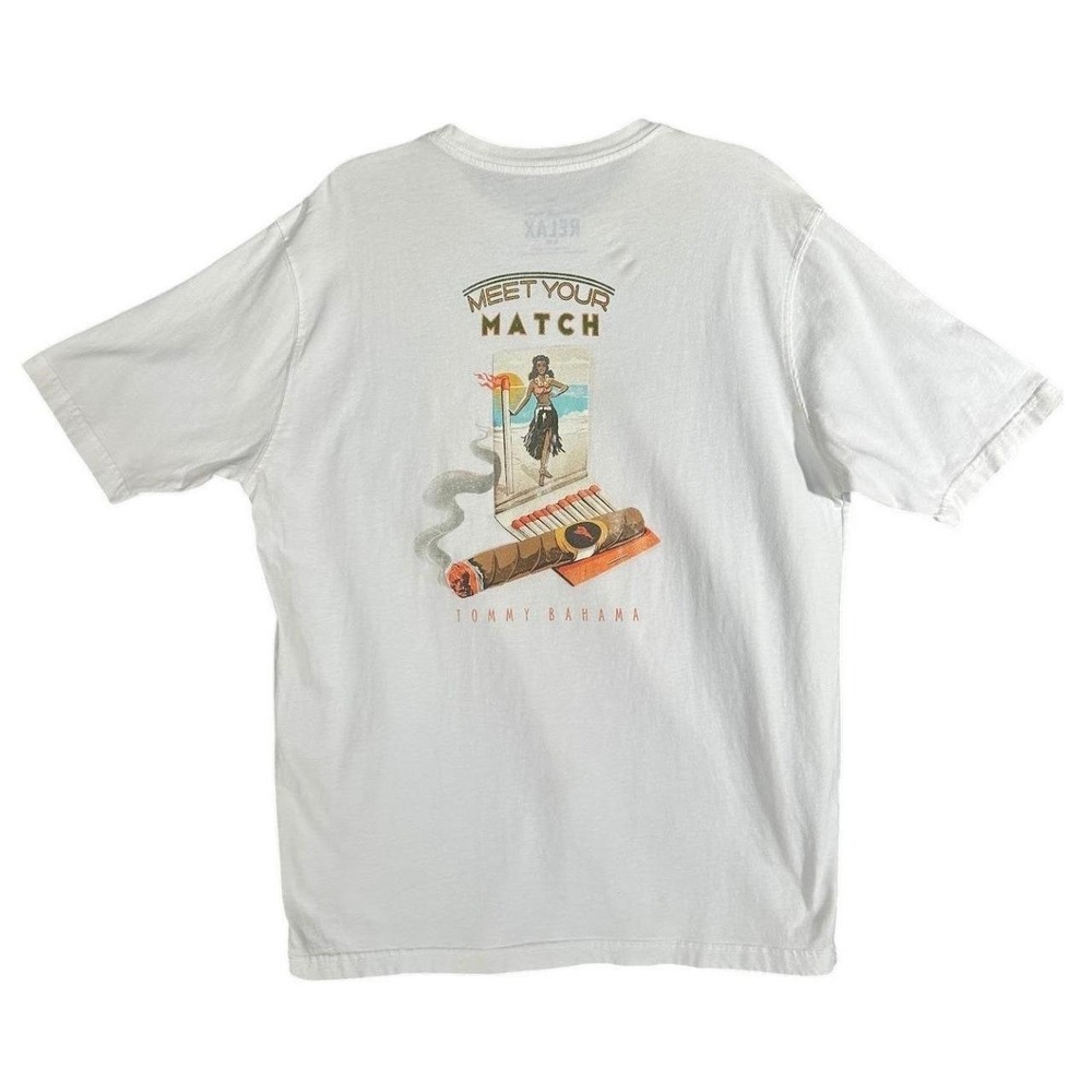 Tommy Bahama T-Shirt Mens XL White Cigar Matchbook Hula Girl Graphic Tee